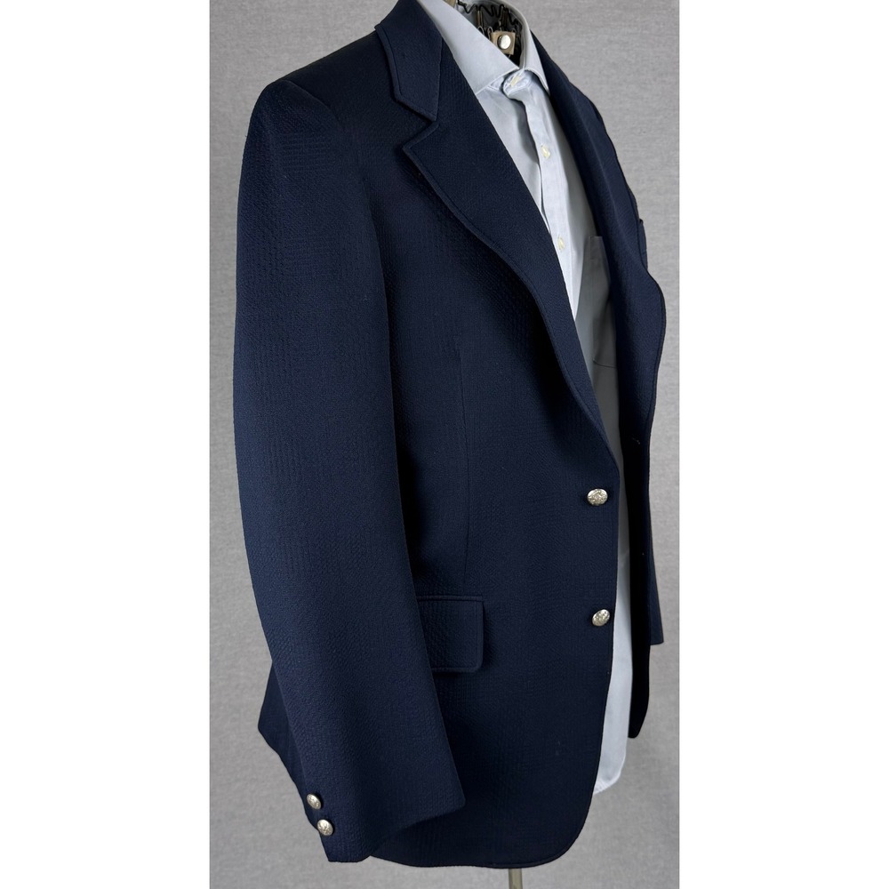 Vintage 60s Hickey Freeman Navy Blue Blazer Sport Coat 40R Silver Crest Buttons